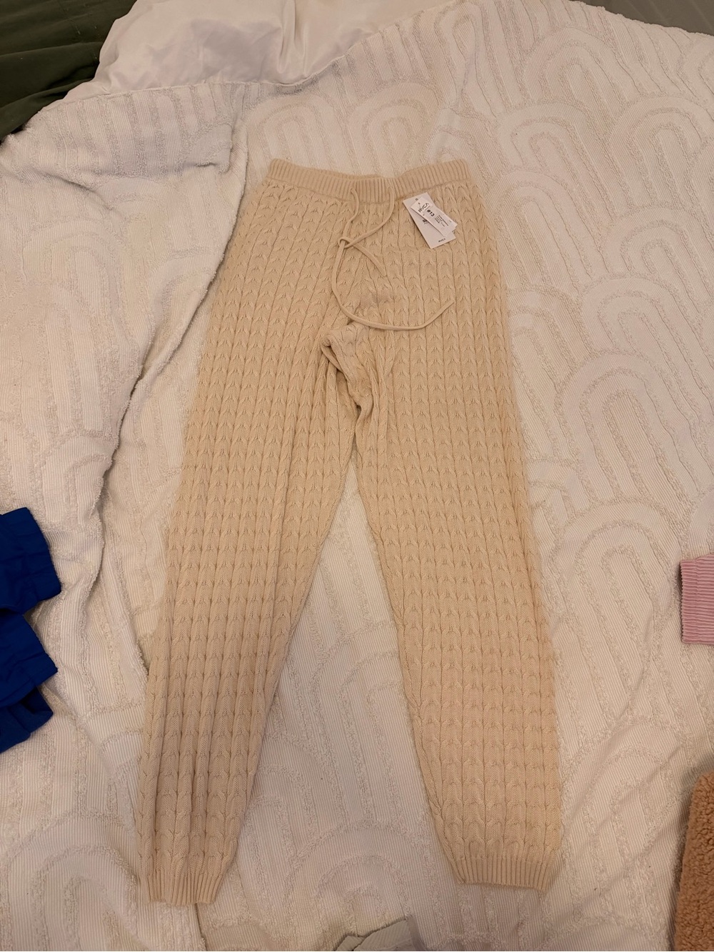 Cozy Knit Drawstring Beach Pants — Cream